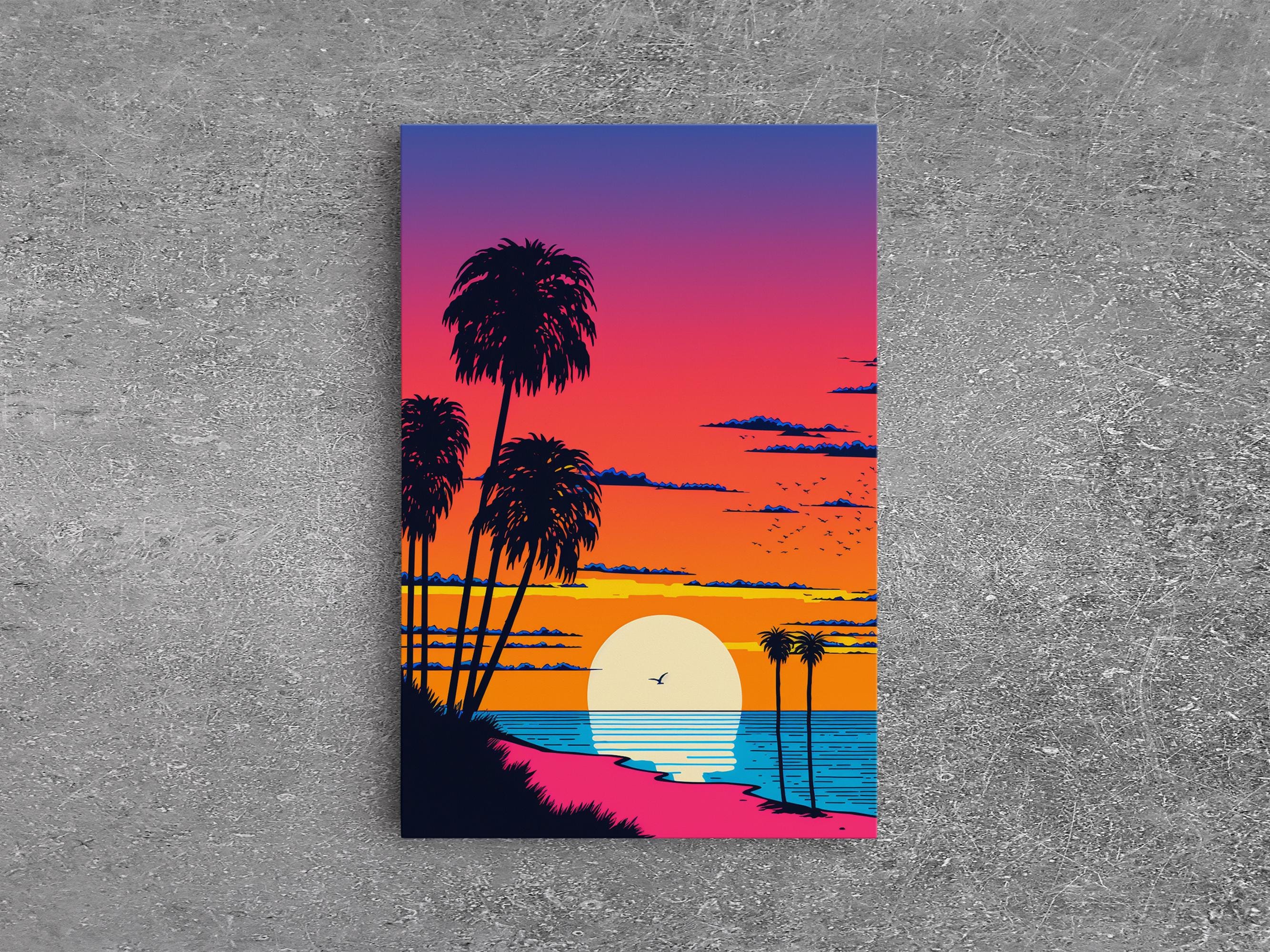 Framed Canvas Print - Art Deco Sunset, Beaches, Minimalist