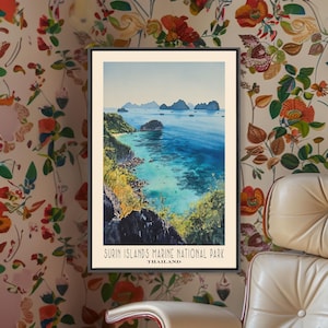 Surin Islands Marine National Park, Watercolor Print, Vacation Gift, Wall Art, Beach Painting, Beach Decor, Large Wall Art, Wood Frame Art