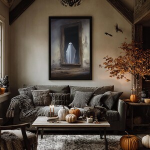 The Ghost In The Mirror, Framed Canvas or Canvas Print, Gothic Victorian Halloween Painting, Cool Halloween Decor, Dark Academia image 2
