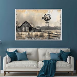 Minimalist Farmhouse Barn Wall Art Canvas Print Painting Metal Art Vintage Decor Country Art Frame Art Rustic Primitive Art Old Barn