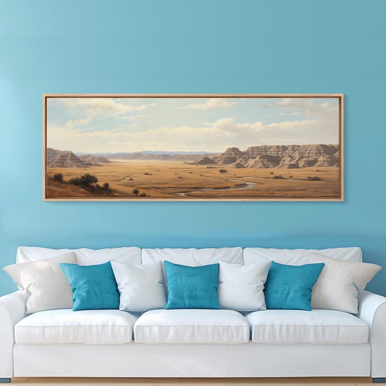 Panoramic Watercolor of Badlands National Park, North Dakota Wall Art, Landscape Painting Travel Art image 7
