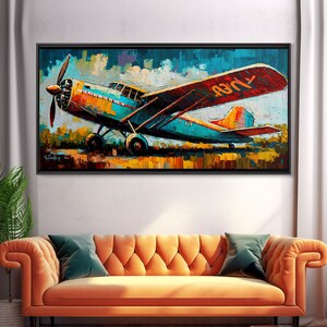 Aeroplane Art, Antique Airplane Painting Canvas Print, Framed Canvas Art, Above Sofa Art, Gift for RC Plane Pilot