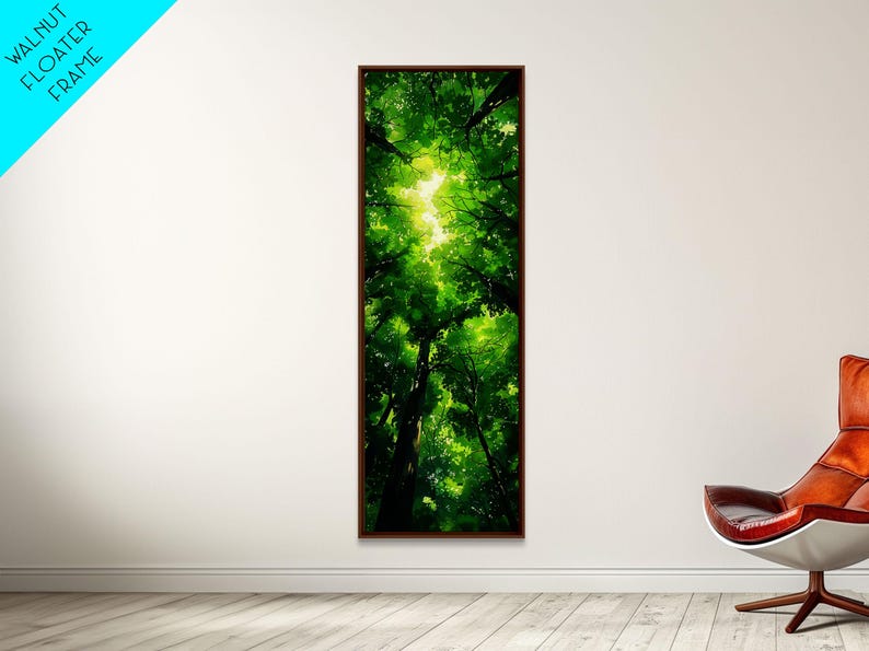 Lush Green Forest Canopy View as Tall Skinny Art Framed Canvas Print