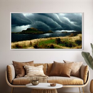 A Thunderstorm at night over the lake, canvas print, rain storm over a lake, cool wall art, unique wall art, ready to hang canvas