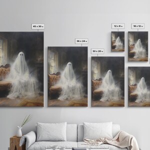 The Ghost Sits On The Sofa, Framed Canvas or Canvas Print, Gothic Victorian Halloween Painting, Cool Halloween Decor image 8