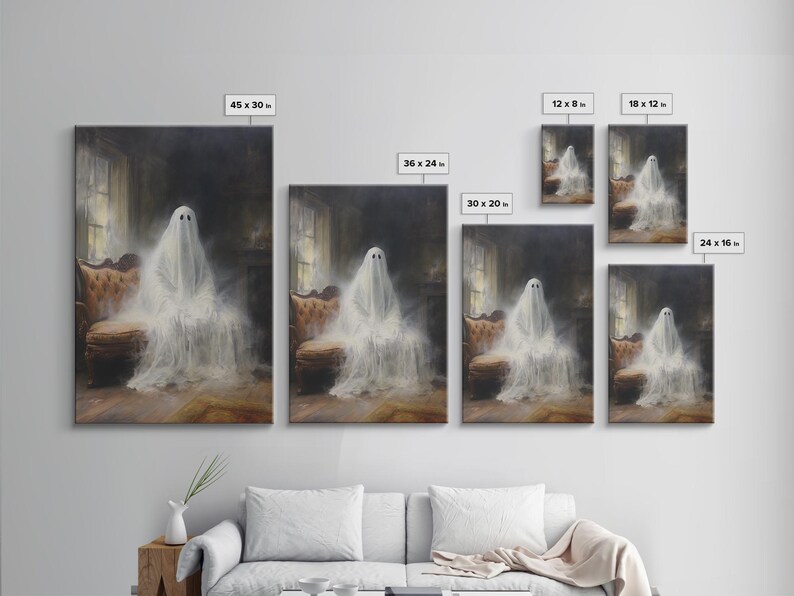 The Ghost Sits On The Sofa, Framed Canvas or Canvas Print, Gothic Victorian Halloween Painting, Cool Halloween Decor image 8