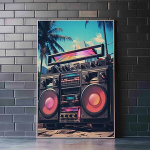 Vintage Boombox Canvas Print, 80s Vaporwave Aesthetic Wall Art, Boombox Print, cd boombox art, Music Studio Art, Studio Decor image 16