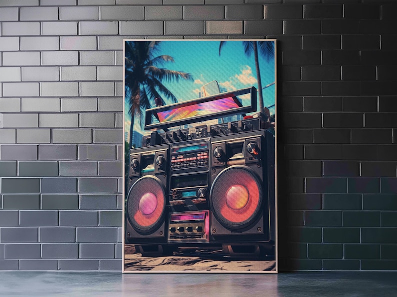 Vintage Boombox Canvas Print, 80s Vaporwave Aesthetic Wall Art, Boombox Print, cd boombox art, Music Studio Art, Studio Decor image 16