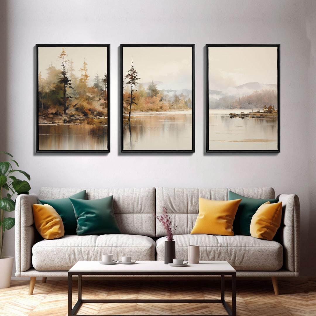 Beautiful 3 Piece Wall Art Canvas Print Set, Landscape Painting, Living — free download