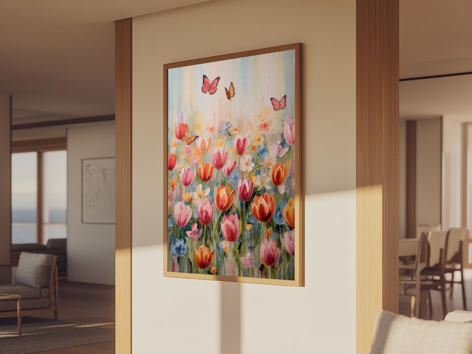 Tulip Field Wall Art, Flower Wall Print, Colorful Art, Butterfly Art ...