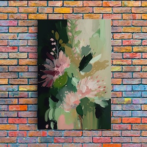 Wall Art, Abstract Flowers Oil Painting Canvas Print, Large Modern Pink Floral Painting, Framed Canvas Art, Boho Living Room Wall Art Decor