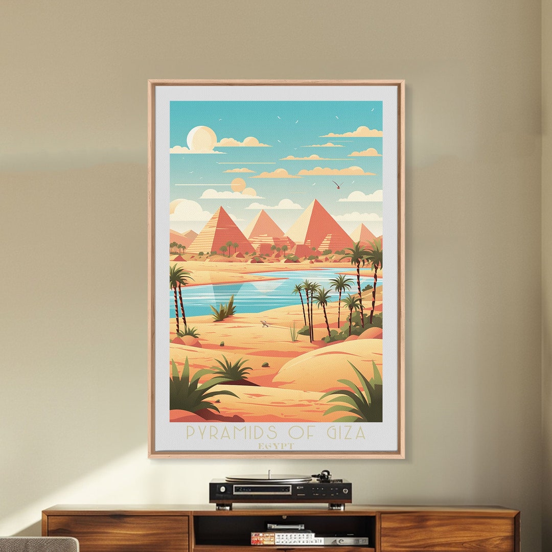 Pyramids of Giza Framed Canvas Print Travel Poster | Original Wall Art ...
