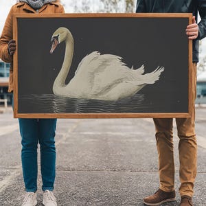 The Black Swan, Vintage Framed Canvas Art, Framed Vintage Print, Vintage Painting, Black Swan Art, Girls Room or Nursery print