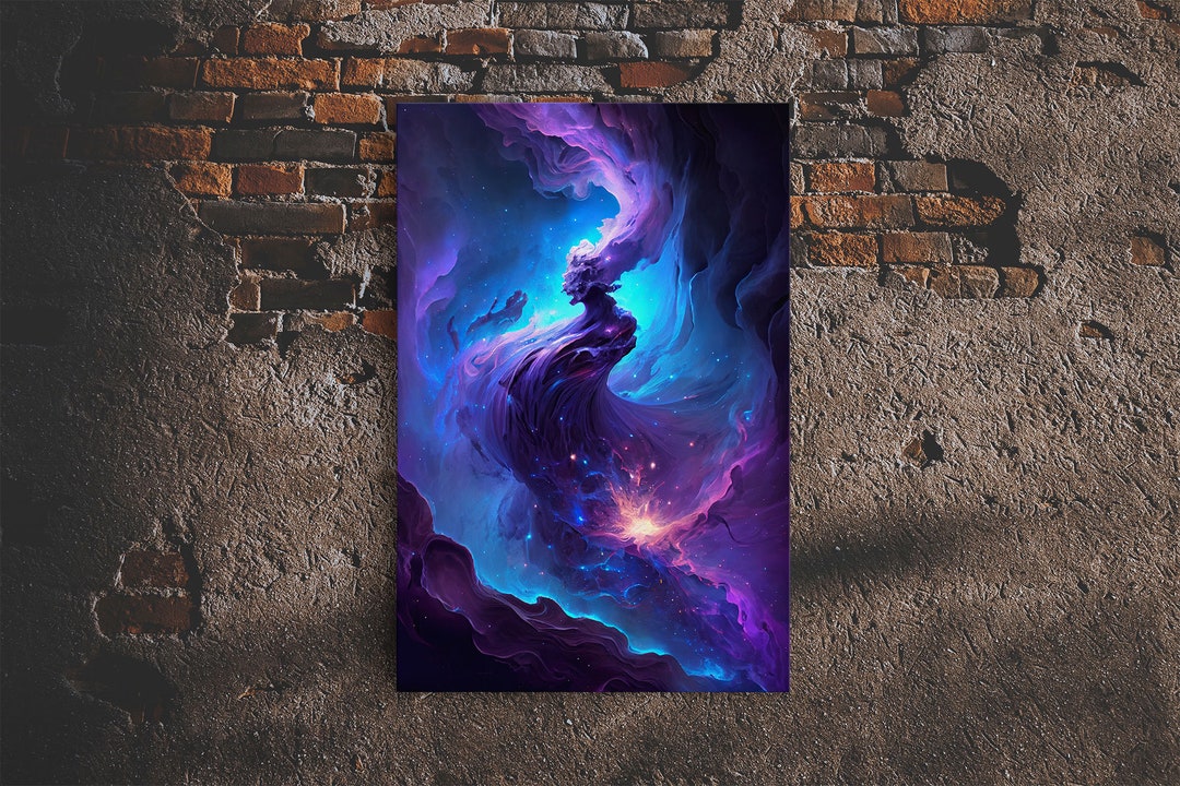 Oil Paint Print of Outer Space, Framed Canvas Print, Pastel Space Art