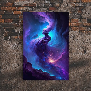 Oil paint print of outer space, framed canvas print, pastel space art