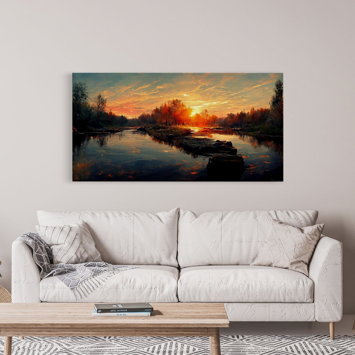 Lake Sunset Oil Painting on Canvas Canvas Print Ready to - Etsy