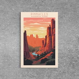 Pinnacles National Park, California Travel Art, National Park Print, Minimalist Travel Art, Midcentury Modern Retro Style Landscape