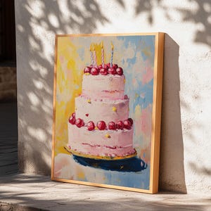 Large Original Birthday Cake Oil Painting Canvas Print, Abstract Wedding Cake, Wedding Decoration, Dessert Art, Kitchen Decor, Kitchen Art