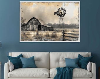 Minimalist Farmhouse Barn Wall Art Canvas Print Painting Metal Art Vintage Decor Country Art Frame Art Rustic Primitive Art Old Barn