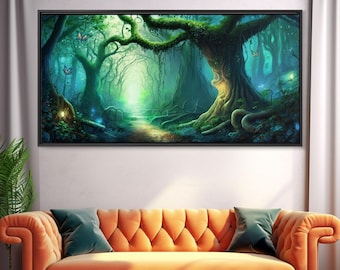 Beautiful magical fairy forest, Framed canvas print, Fantasy forest wall art Enchanted forest, Fantasy Home Decor