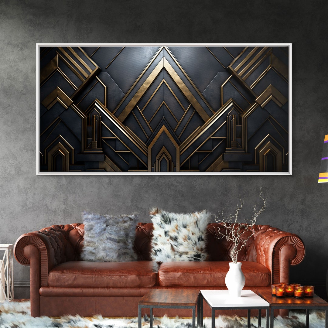 Black and Gold Art Deco Wall Art, Framed Canvas Print, 1920s Art Deco ...