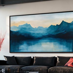 Moody Mountains, Blue Landscape, Panoramic Art, Canvas Print, Smoky Mountain Art, Extra Wide Art, Minimalist Art, Above Sofa Art