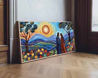 Noli Me Tangere Christ and Mary Magdalene Scene Large Christian Wall Art - Framed Canvas Print of Resurrection Encounter Above Sofa Art