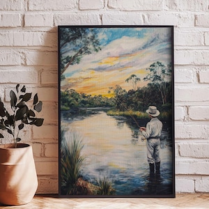 Fly Fishing Wall Art - Framed Canvas Print - Fly Fishing Painting, Fly Fishing Art, Gift Idea for Fisher, Fishing Gift Idea