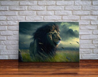 Lion Wall Art | Lion Canvas | Majestic Lion Canvas Wall Art | Framed Canvas Print | Watercolor painting of a Lion