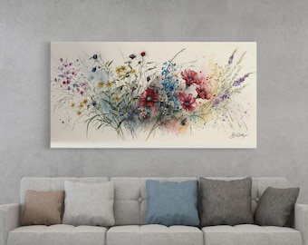 Beautiful Wildflowers, Wild Flower Art, Watercolor Floral Framed Canvas Print, Wall Art, Rustic Farmhouse Decor, Classic Art, Mother's Day