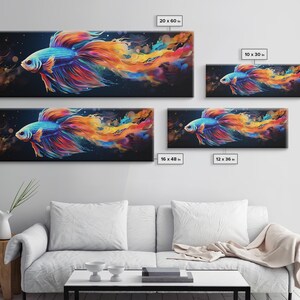 Pintura de pez Betta, arte mural, impresión en lienzo enmarcado, pez luchador siamés, arte mural de acuario, pintura colorida de pez mascota imagen 8