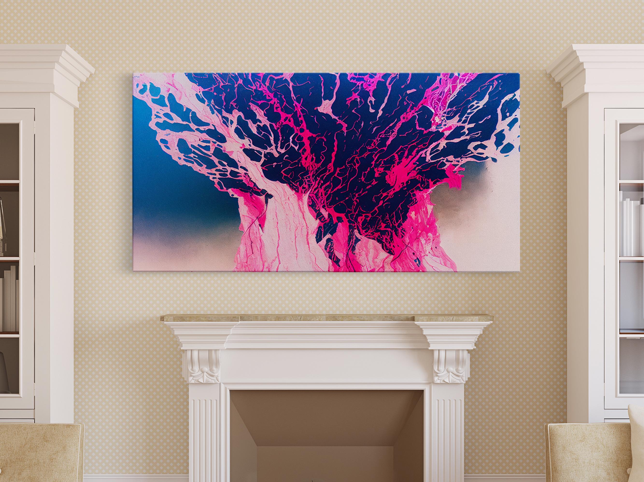 Neon Pink Explosion, Trippy Psychedelic Art, Ready to Hang Canvas