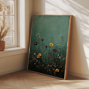 Dark Cottagecore Wall Art Framed Canvas Print, Moody Decor, Wild Flower Print, Wildflower Decor, Vintage Floral Print, Botanical Wall Art