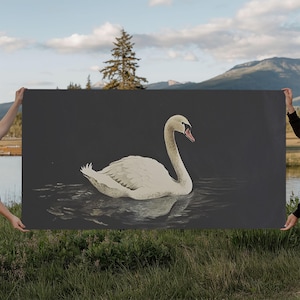 Vintage Framed Canvas Art, Framed Vintage Print, Vintage Painting, Black Swan Art, Girls Room or Nursery print, Minimalist Farmhouse Art