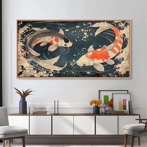 Feng Shui Koi Fish Art, Zen Art, Yin and Yang, Framed Canvas Print, Japanese Style Art, Watercolor Fish Art, Koi Print, Koi Painting image 20