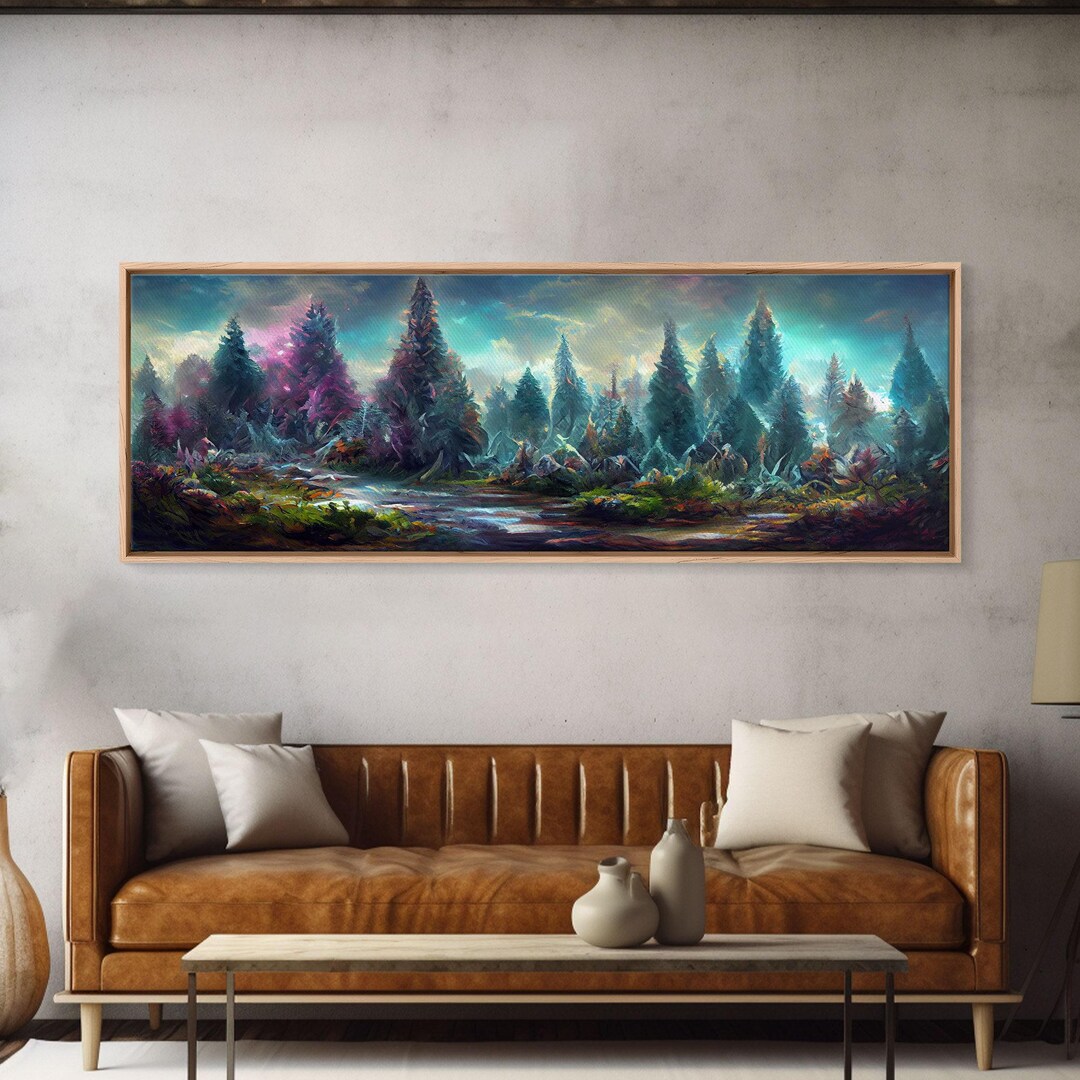 High Fantasy Forest Wall Art, Ready to Hang Canvas Print, Panoramic Art ...
