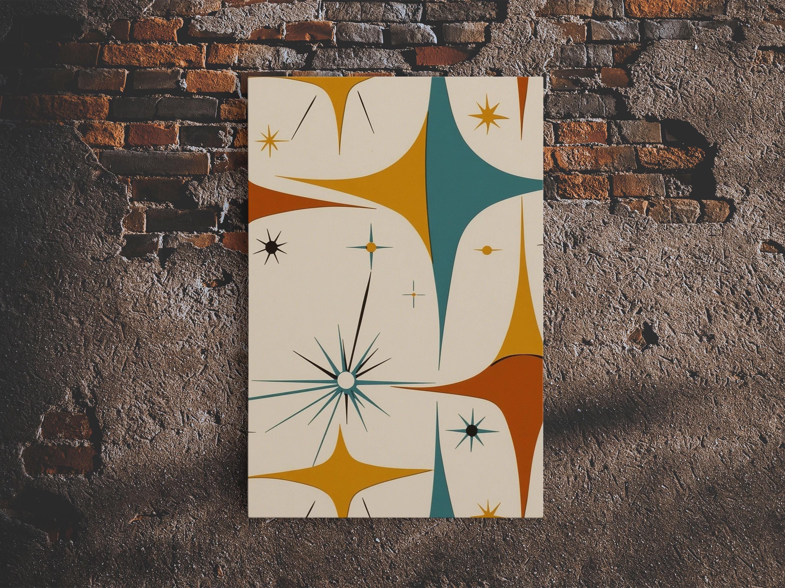 Art Deco Star Burst Canvas Print Wall Art, Retro 50s Style