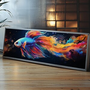 Pintura de pez Betta, arte mural, impresión en lienzo enmarcado, pez luchador siamés, arte mural de acuario, pintura colorida de pez mascota imagen 14