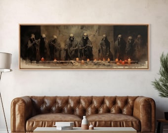 The Skeleton Cult Panoramic Canvas Print, Framed Halloween Art, Spooky Decor, Halloween Art, Halloween Wall Art, Halloween Art Print