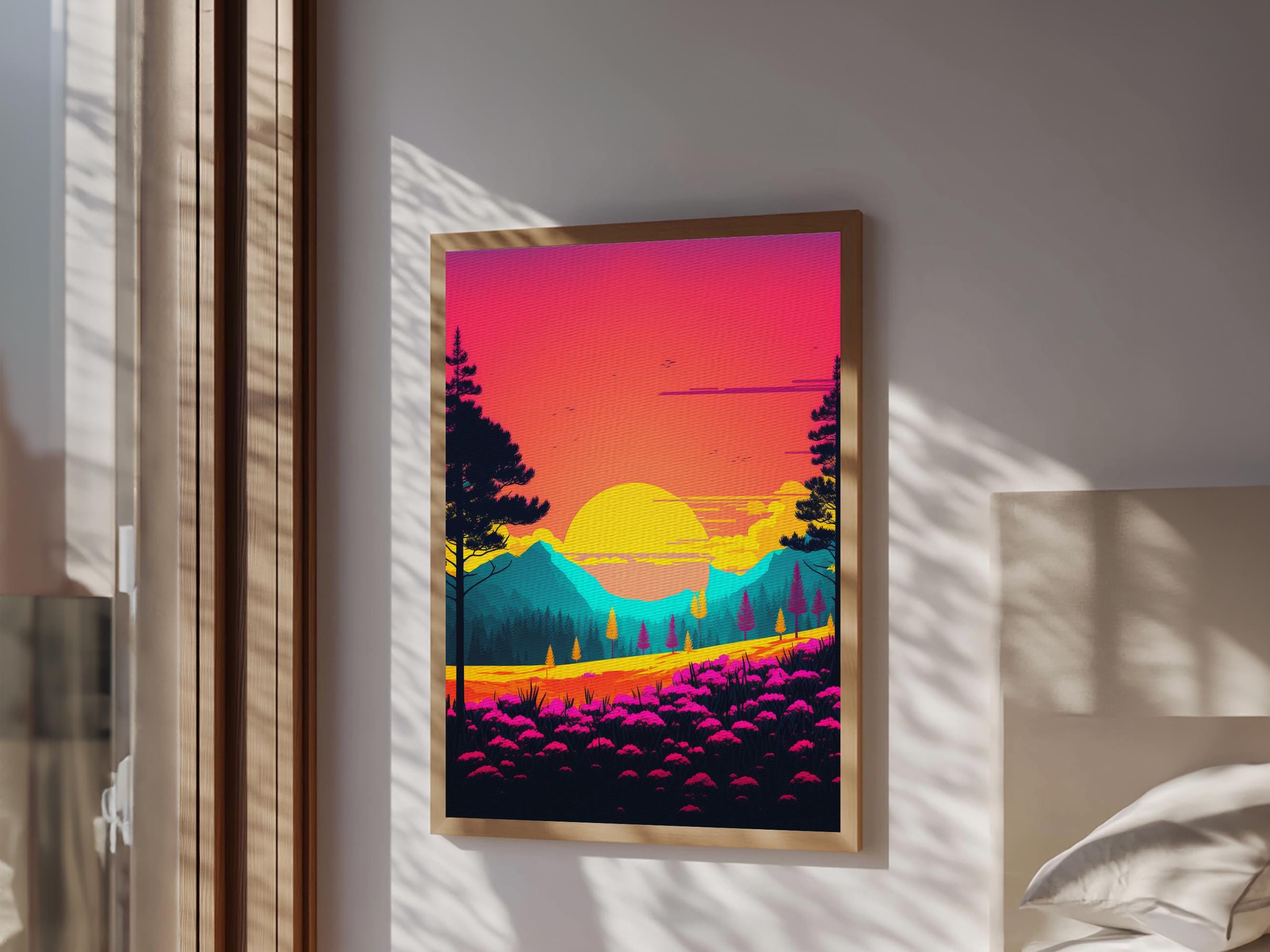 Retro Pop Art Landscape, Surrealist / Psychedelic Art, Framed