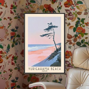Yurigahama Beach, Japan Watercolor Beach Print, Vacation Gift, Japan Wall Art, Beach Painting, Beach Decor, Beach Painting