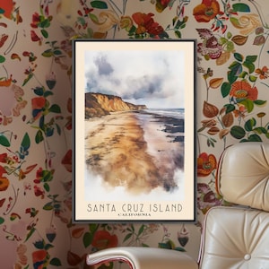Santa Cruz Island, California Watercolor Print, Vacation Gift, California Wall Art, Beach Painting, Beach Decor, Beach Or Lakehouse Art