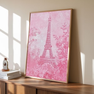Eiffel Tower Art Canvas Print Parisian Pink Wall Art Vintage French Decor Guest Room Art Gift Idea Whimsical Art Romantic Aesthetic