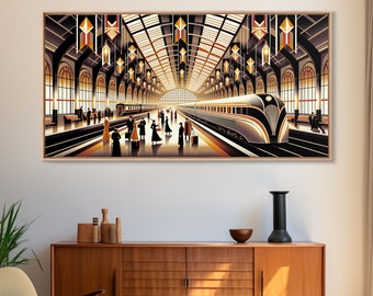 Art Deco Train Station - Retro Decor - Framed Canvas Print - Subway Art - Art Deco Pattern - Unique Retro Wall Art - Gift For Him