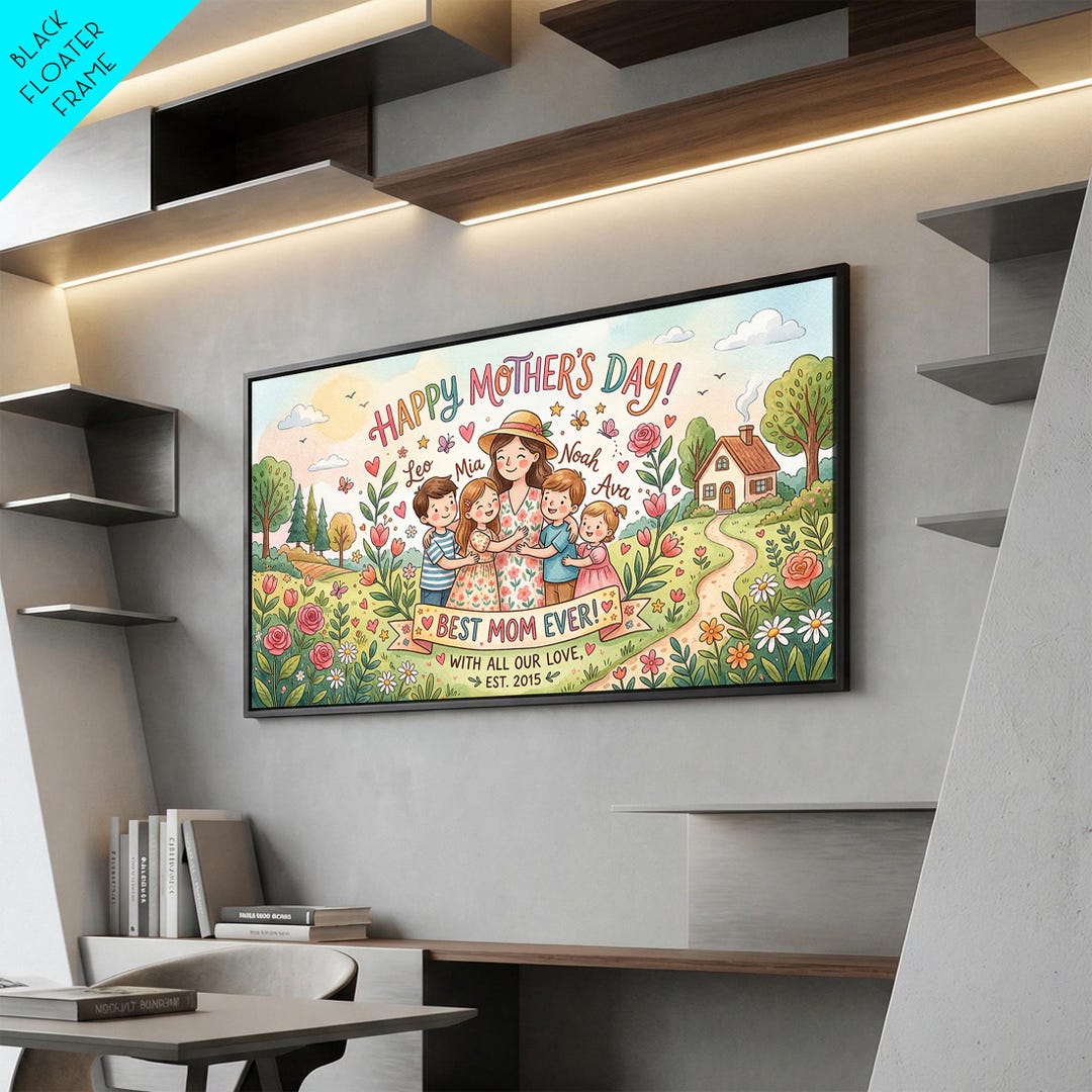 Floral Mom and Children Wall Decor, Framed Canvas Print, Personalized ...