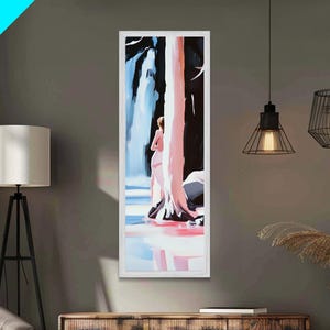 Waterfall Serenity, Nature Wall Art, Ethereal Woman Painting, Peaceful River Scene, Romantic Pastel Decor, Bohemian Home, Canvas Print