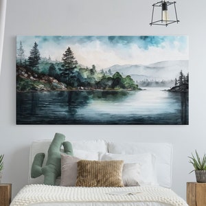 framed lake landscape art | framed wall art | living room wall decor | Canvas Print | minimalist landscape | abstract landscape art | Rustic