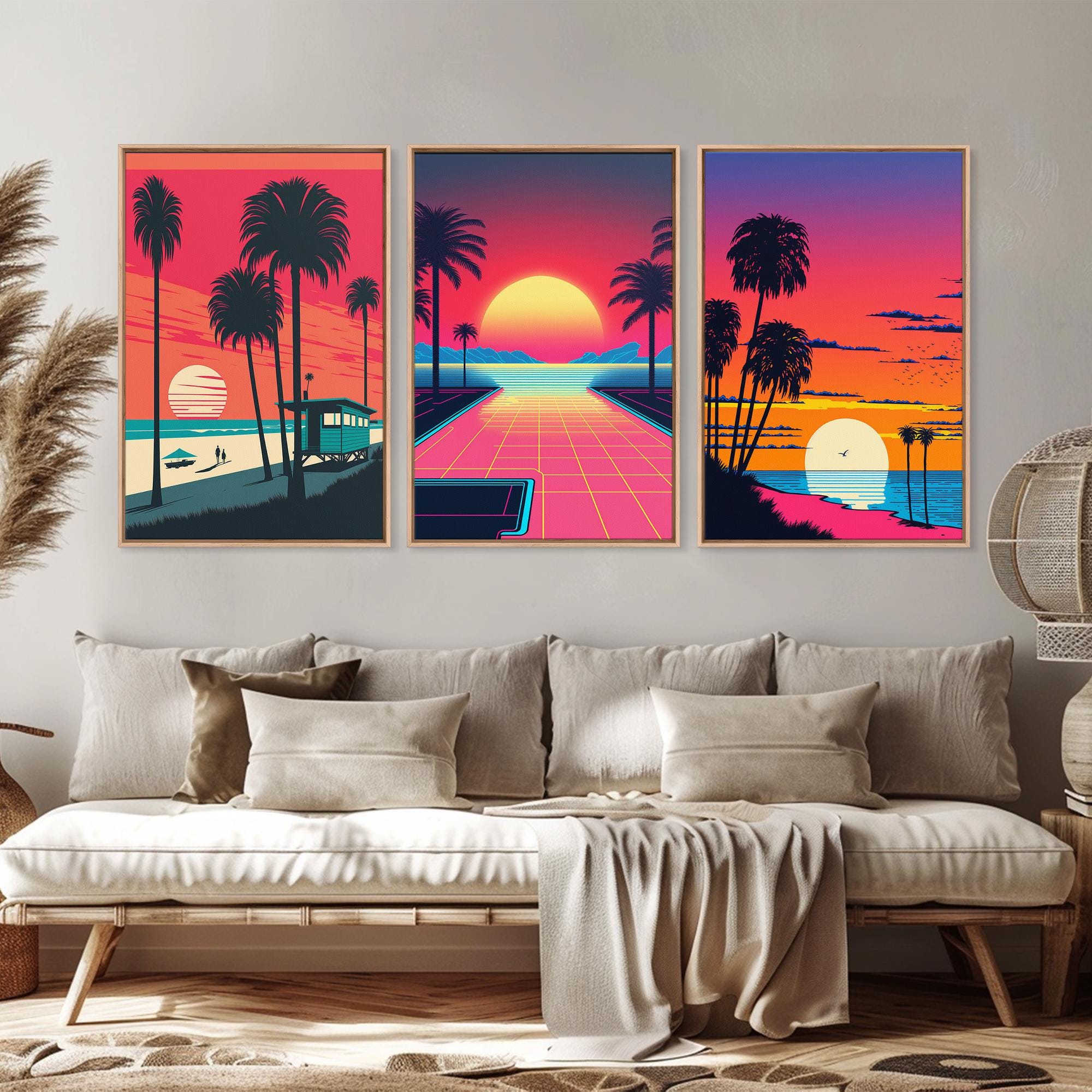 Midcentury Modern Wall Art, Mid Century Modern, 3 Piece Framed