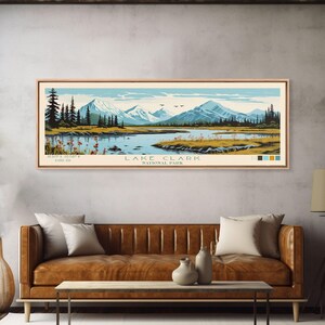 Lake Clark National Park, Panoramic Alaska Travel Art, National Park Print, Minimalist Travel Art, Midcentury Modern Style Art