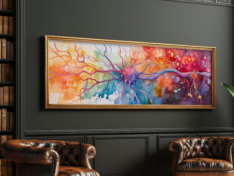 Neurons Framed Canvas Print: Abstract Science Brain Art image 1